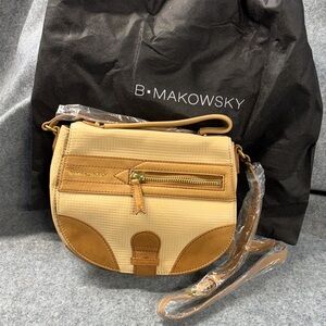 B. Makowsky Waverly Woven Embossed Leather Crossbody purse bag Frappe color